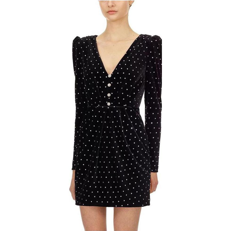 (Women) Self-Portrait Polka Dot Velvet Puff Sleeve Slim Fit Black Evening Dress for Women. SWF204Y08600 圖 3