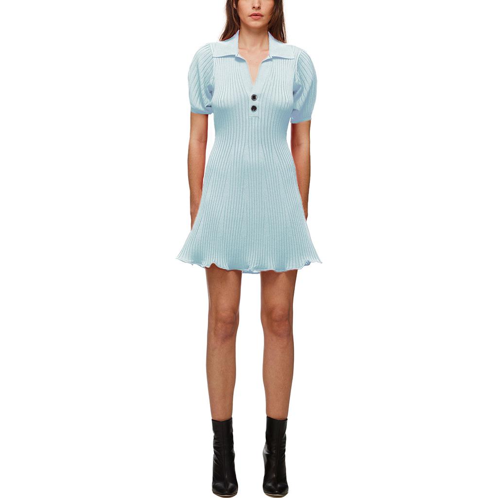 (Women) Self-Portrait Puff Sleeve Knit Polo Dress - Slim Fit, High Waist, Light Blue Dress SWF322M06900 圖 4