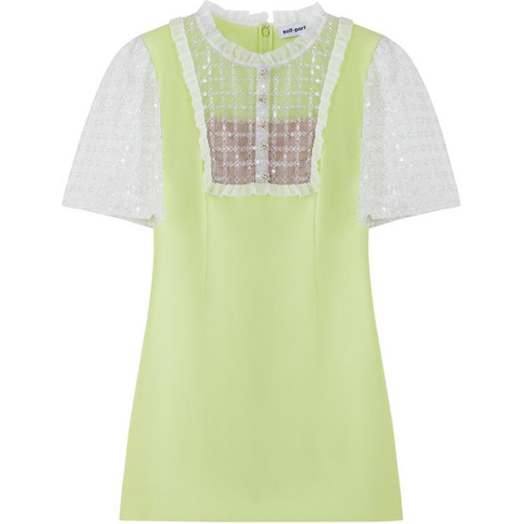 (Women) Self-Portrait Puff Sleeve Sequin Mesh Princess Dress - Stylish Green Casual Dress SWF342Y12600