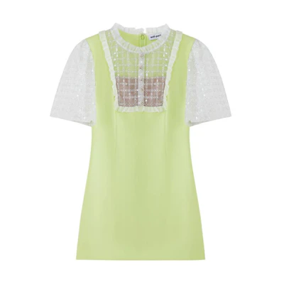 (Women) Self-Portrait Puff Sleeve Sequin Mesh Princess Dress - Stylish Green Casual Dress SWF342Y12600