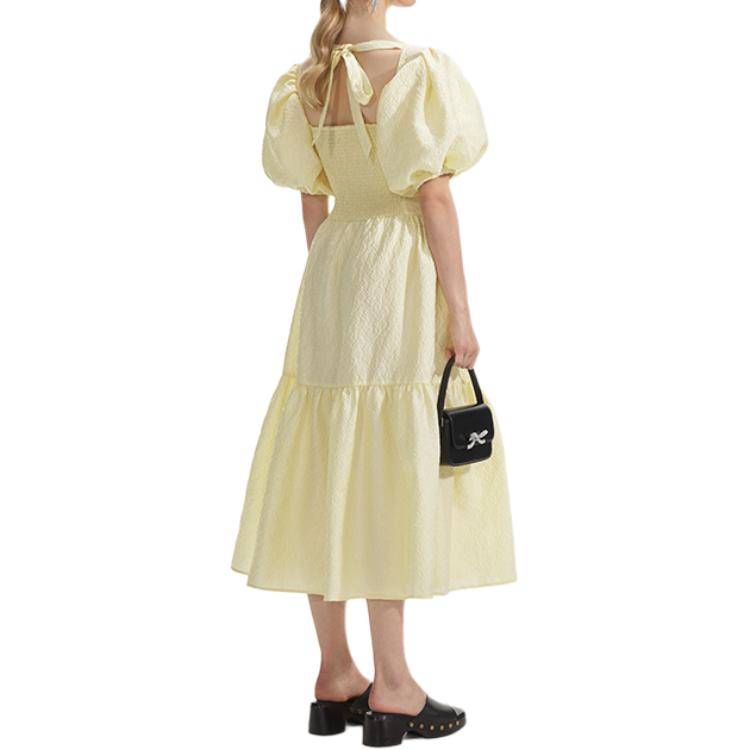 (Women) Self-Portrait Puff Sleeve V-Neck Midi Princess Dress  Cream Yellow SWF353Y01500 圖 4