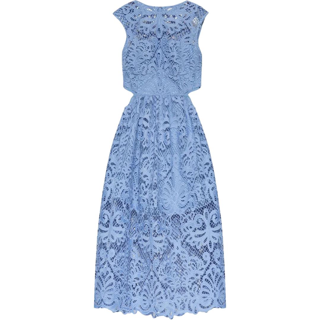 (Women) Self-Portrait Purple Sleeveless Midi Dress with Cutout Waist for Women. PF24109MBLBLUE