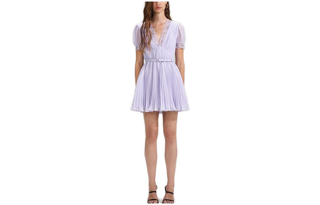 Lookbook (W) Self-Portrait 紫色V领泡泡袖蕾丝短裙女款 SWF341Y03200