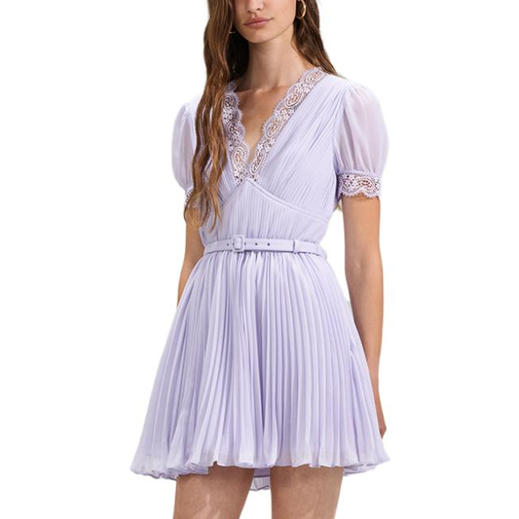 Shop (W) Self-Portrait 紫色V领泡泡袖蕾丝短裙女款 SWF341Y03200