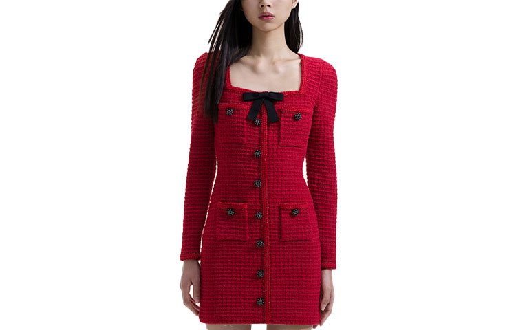 (Women) Self-Portrait Red Bow Square Neck Button Long Sleeve Wedding Bridesmaid Dress. SWF351M00500 圖 2