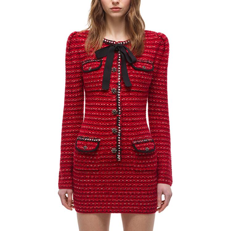 (Women) Self-Portrait Red Knitted Bow Long-Sleeve Dress  Elegant Style. SWF325M1100013706 圖 2