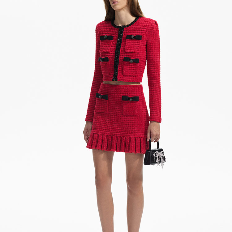 Lookbook (W) Self-Portrait 紅色高腰蝴蝶結針織美人魚裙 女款 - 節慶風格 SWF351M02300