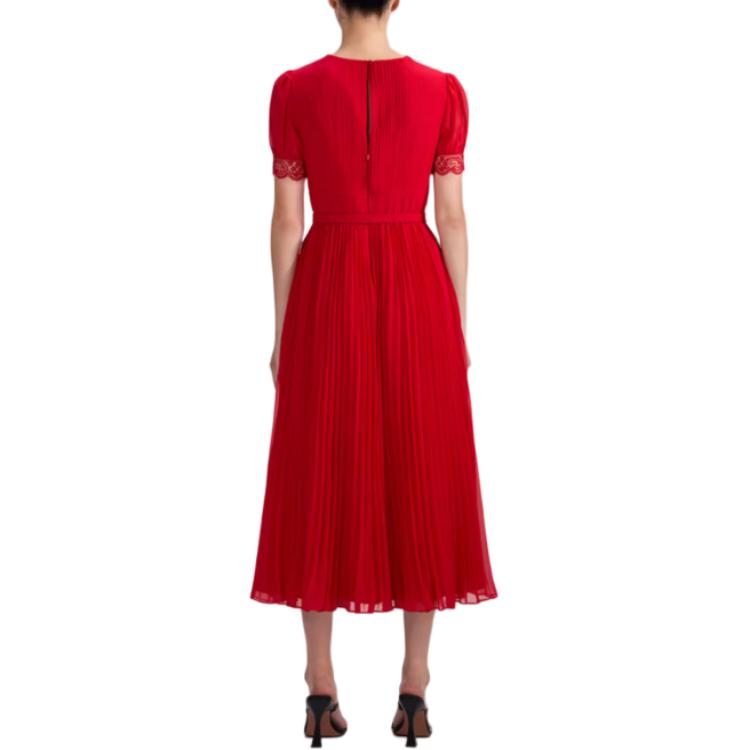 (Women) Self-Portrait Red Lace Midi Pleated V-Neck Dress - Elegant Wedding & Party Wear. SWF341Y07600 圖 4