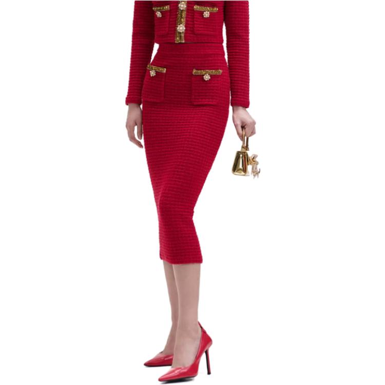 (Women) Self-Portrait Red Slim Knit Wedding Bridesmaid Dress Casual Maxi Gown for Women. SWF351M00800 圖 4