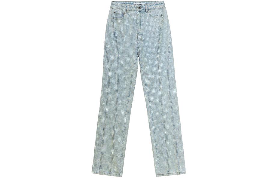 Order (W) Jeans Self-Portrait Biru Denim Tinggi Pinggang Rhinestone Lurus SWF351K00700