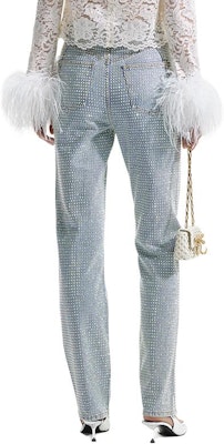 (W) Jeans Self-Portrait Biru Denim Tinggi Pinggang Rhinestone Lurus SWF351K00700 Shop (W) Jeans Self-Portrait Biru Denim Tinggi Pinggang Rhinestone Lurus SWF351K00700