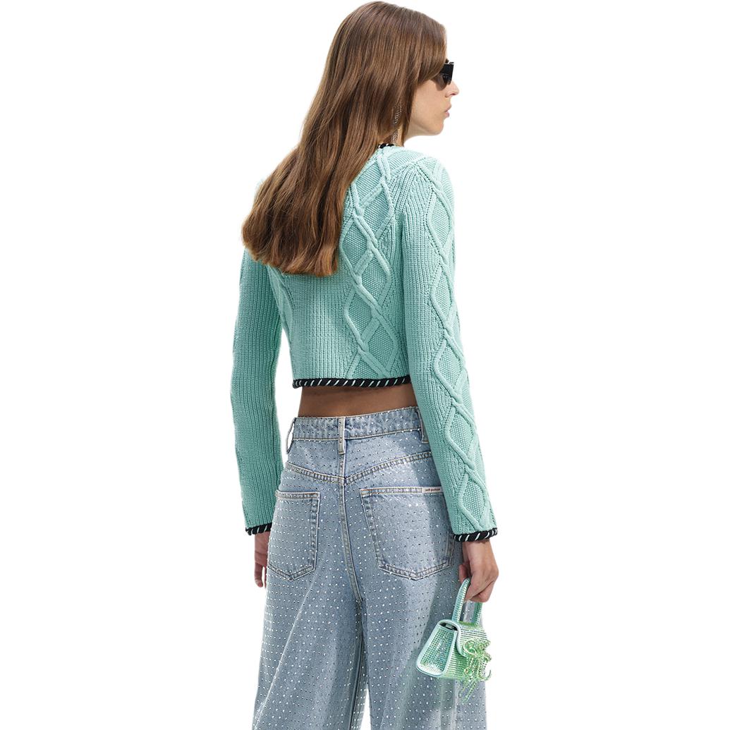 Shop (W) Self-Portrait 羅紋V領蝴蝶結針織毛衣 薄荷綠 SWF351M04000