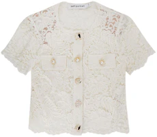 Order (W) Self-Portrait 圓領鏤空扣子短袖常規T恤 米色 RS24174TC-CREAM