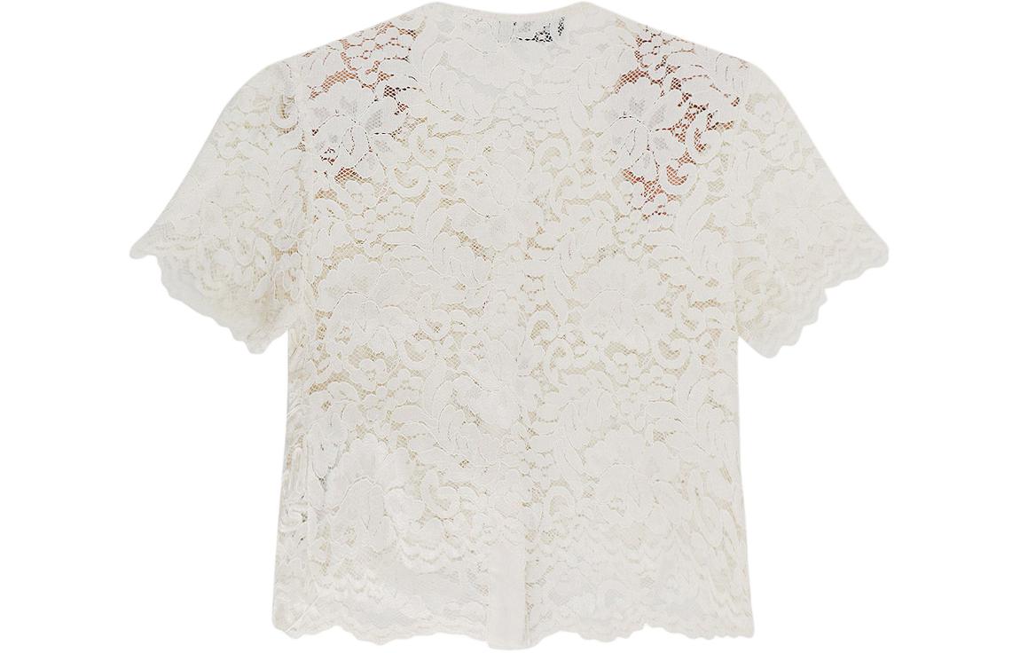 Lookbook (W) Self-Portrait 圓領鏤空扣子短袖常規T恤 米色 RS24174TC-CREAM