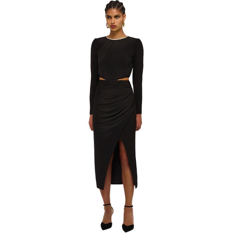 (Women) Self-Portrait Round Neck Rhinestone Slit Long Sleeve Dress Women - Classic Black SWF336Y02500 圖 3