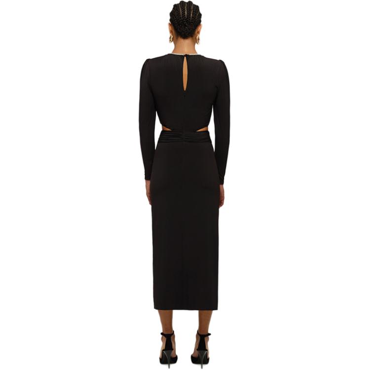 (Women) Self-Portrait Round Neck Rhinestone Slit Long Sleeve Dress Women - Classic Black SWF336Y02500 圖 4