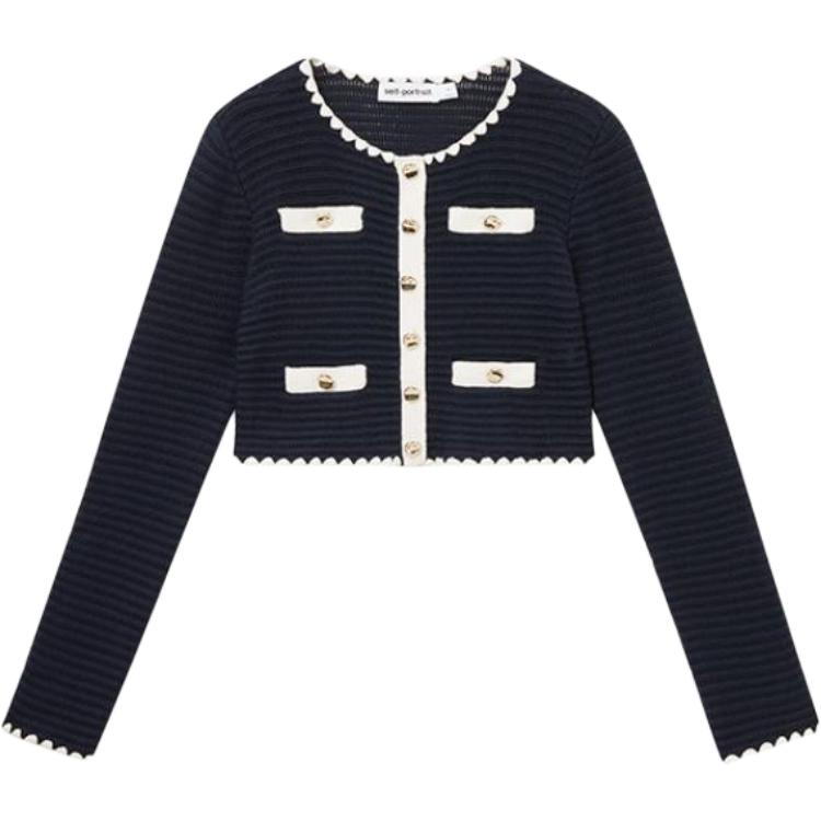 (Women) Self-Portrait Self Portrait  Navy Blue Long Sleeve Knit Sweater - Simple & Stylish. SWF353M00600