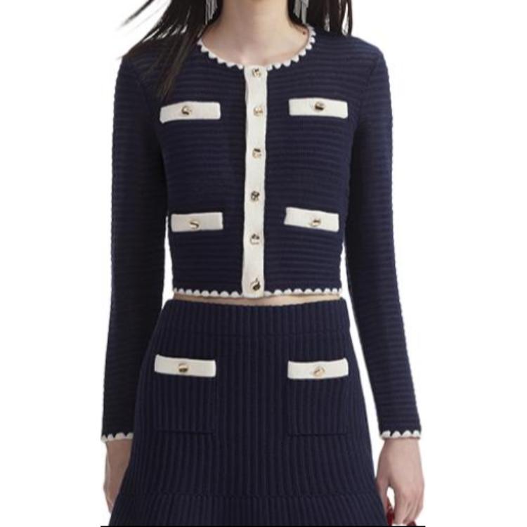 Shop (Women) Self-Portrait Self Portrait  Navy Blue Long Sleeve Knit Sweater - Simple & Stylish. SWF353M00600