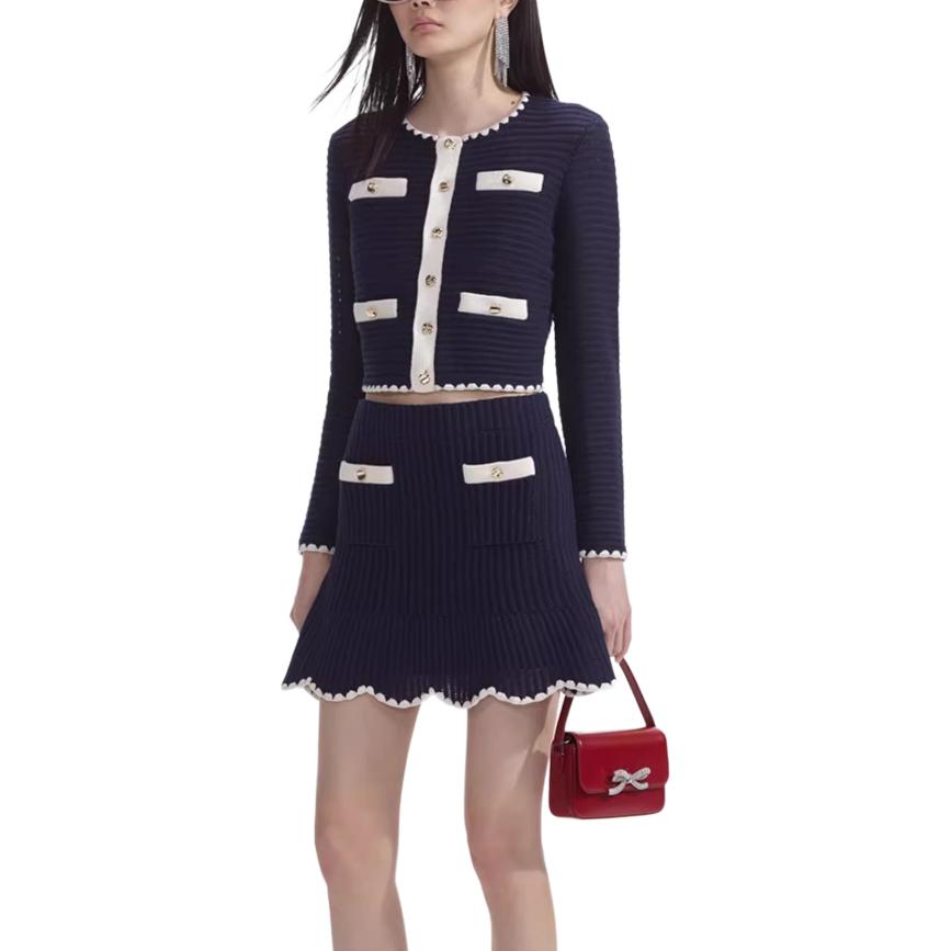 Purchase (Women) Self-Portrait Self Portrait  Navy Blue Long Sleeve Knit Sweater - Simple & Stylish. SWF353M00600