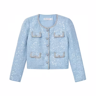(Women) Self-Portrait Sequin Chain-Trim Jacket for Women - Misty Blue. SWF351T01000