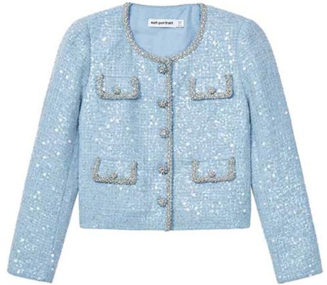 (W) Self-Portrait 女款亮片鍊條裝飾夾克 - 霧藍色 SWF351T01000 Order (W) Self-Portrait 女款亮片鍊條裝飾夾克 - 霧藍色 SWF351T01000