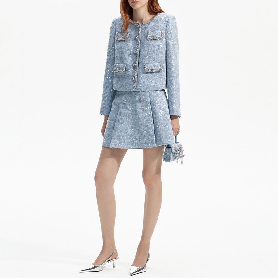 Purchase (W) Self-Portrait 女款亮片鍊條裝飾夾克 - 霧藍色 SWF351T01000