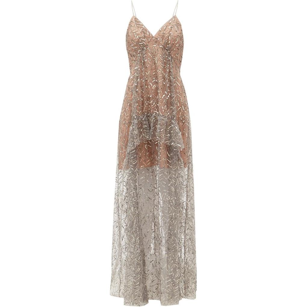 (Women) Self-Portrait Sequin Embroidered Lace V-Neck Midi Slip Dress Silver . PF20-142 圖 2