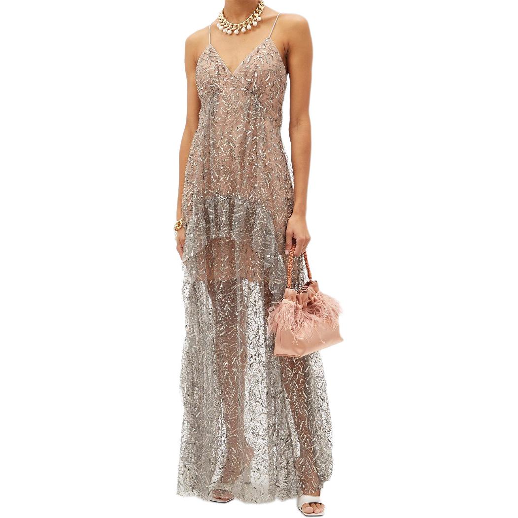 (Women) Self-Portrait Sequin Embroidered Lace V-Neck Midi Slip Dress Silver . PF20-142 圖 3