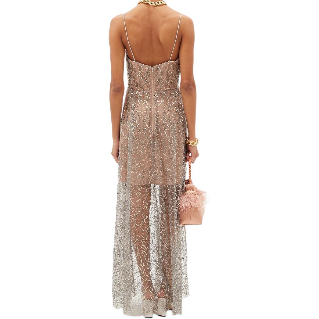 (Women) Self-Portrait Sequin Embroidered Lace V-Neck Midi Slip Dress Silver . PF20-142 圖 4