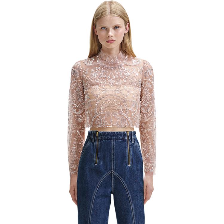 Lookbook (W) Self-Portrait 亮片網紗立領長袖T恤 女裝 SWF344C03700