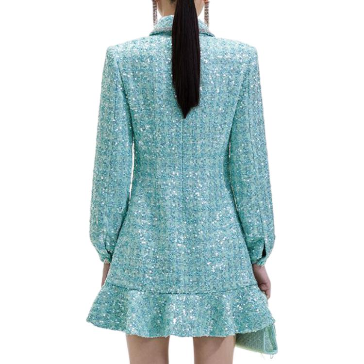 (Women) Self-Portrait Sequin Tweed Embellished Collar Dress  Green Multicolor SWF351Y06200 圖 4