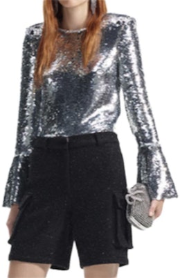 (W) Self-Portrait 銀色亮片長袖荷葉袖上衣 女款 SWF351C01800 Order (W) Self-Portrait 銀色亮片長袖荷葉袖上衣 女款 SWF351C01800