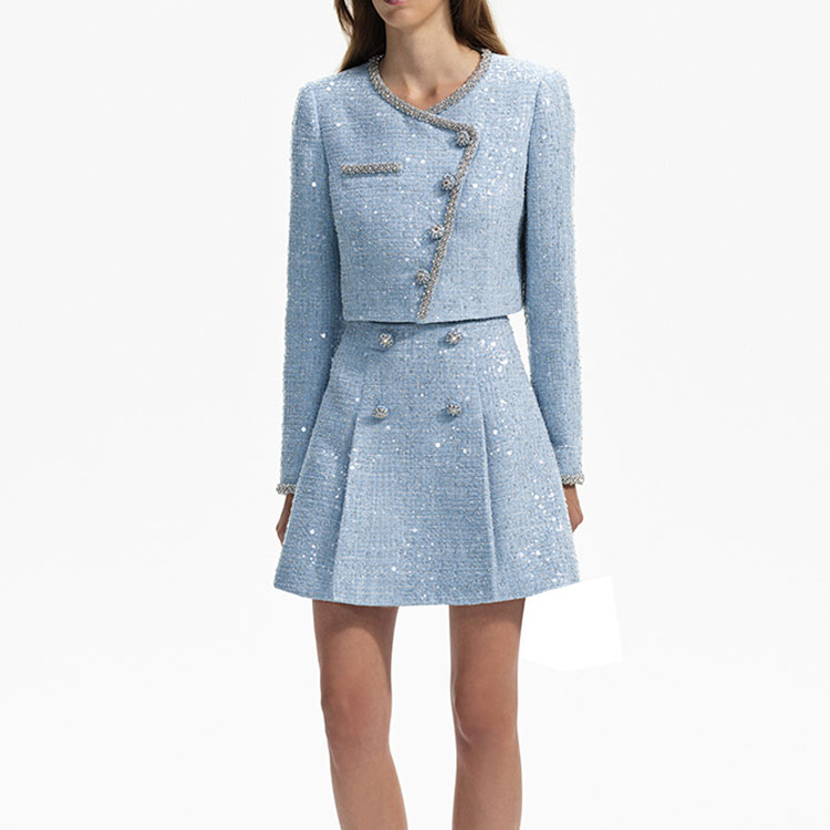 Shop (W) Chaqueta Cortada Self-Portrait Azul Misty de Botón Simple Manga Larga. SWF351T00700