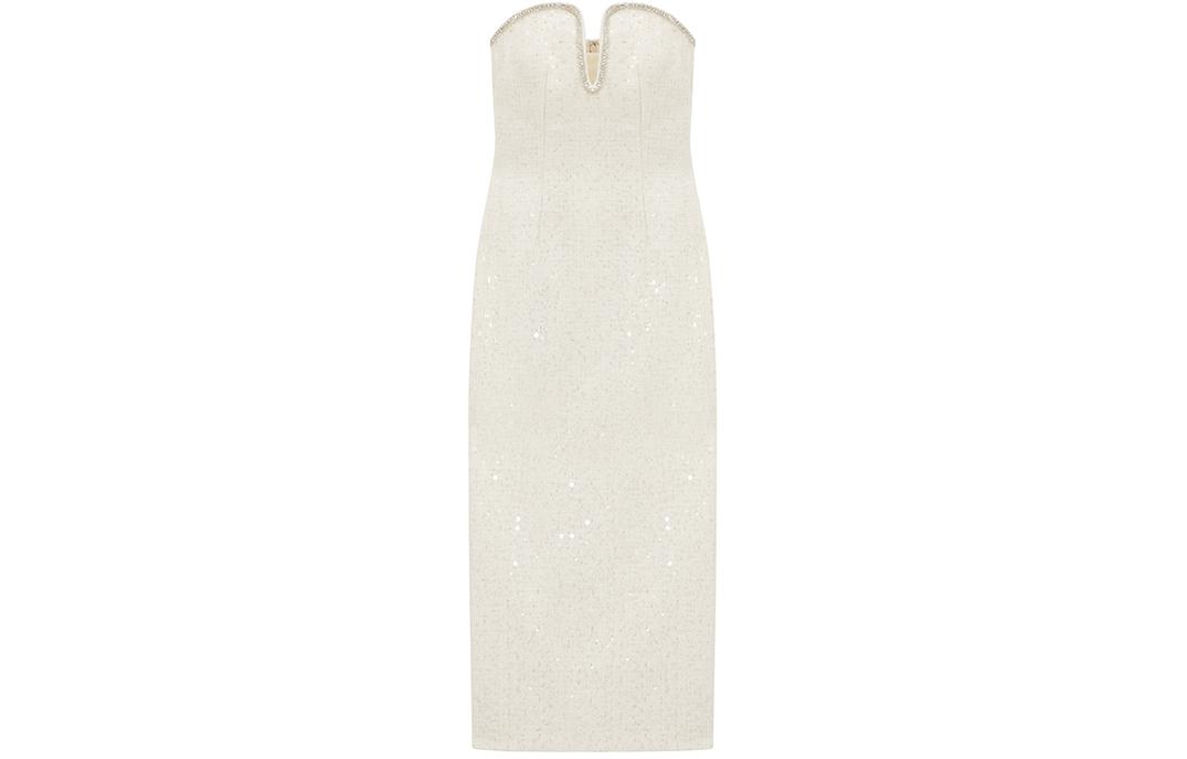 (Women) Self-Portrait Sleeveless Ivory White Sequin Tweed Midi Dress for Women SWF351Y03200 圖 2