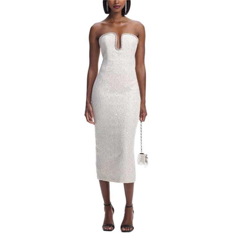 (Women) Self-Portrait Sleeveless Ivory White Sequin Tweed Midi Dress for Women SWF351Y03200 圖 3