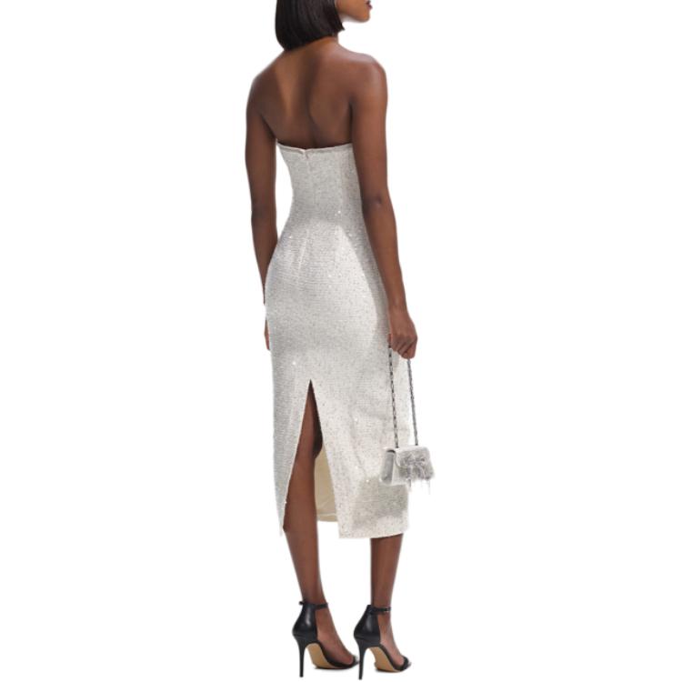 (Women) Self-Portrait Sleeveless Ivory White Sequin Tweed Midi Dress for Women SWF351Y03200 圖 5