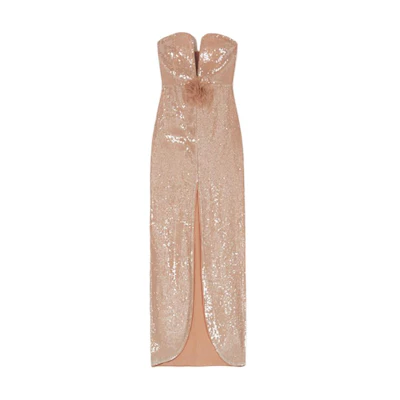 (Women) Self-Portrait Sleeveless Midi Dress in Solid Light Gold for Women. SWF354Y14700