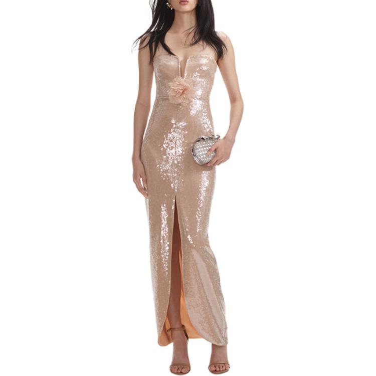 (Women) Self-Portrait Sleeveless Midi Dress in Solid Light Gold for Women. SWF354Y14700 圖 3