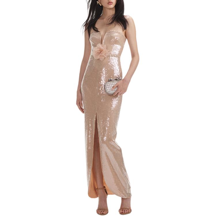 (Women) Self-Portrait Sleeveless Midi Dress in Solid Light Gold for Women. SWF354Y14700 圖 4