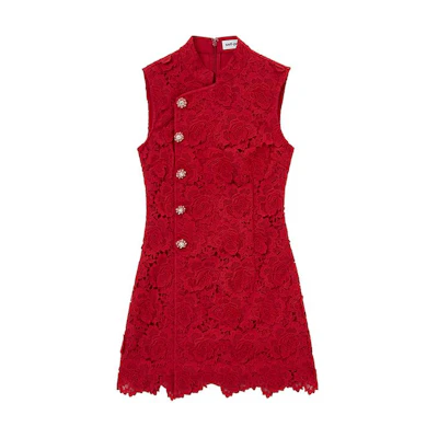 (Women) Self-Portrait Sleeveless Short Red Midi Dress for Women. SWF351Y06500137