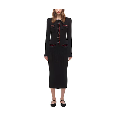 (Women) Self-Portrait Solid Bow Accent Knit Long Sleeve Dress for Women SWF324M11800