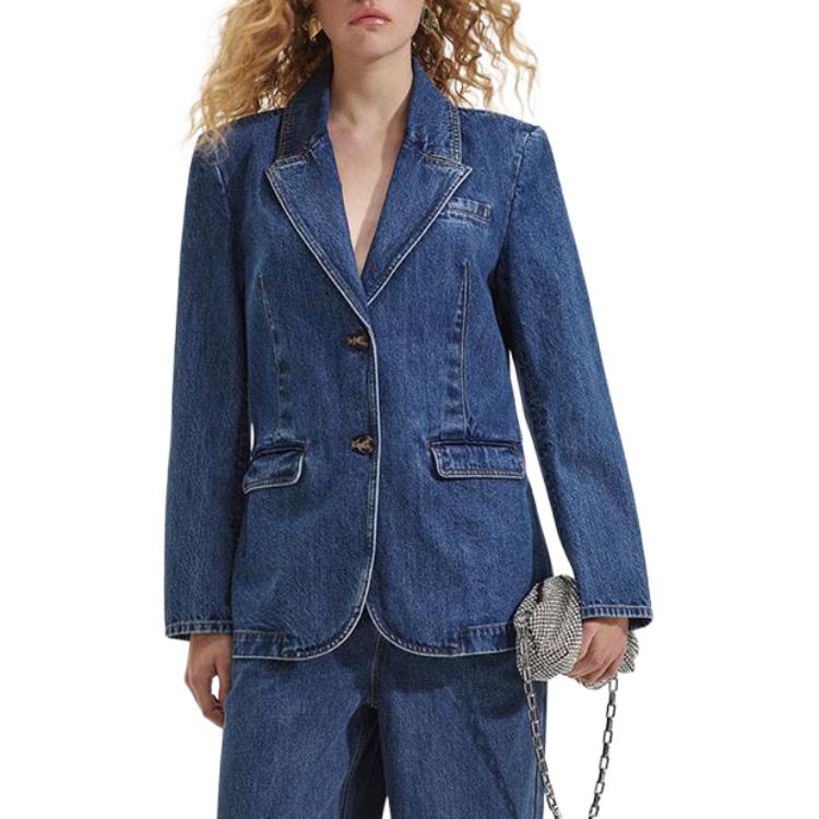 Lookbook (W) Chaqueta Vaquera Azul Denim con Cuello Sólido y Botones Self-Portrait SWF352T02200