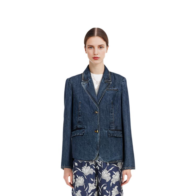 Shop (W) Chaqueta Vaquera Azul Denim con Cuello Sólido y Botones Self-Portrait SWF352T02200