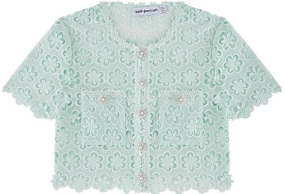 (W) Self-Portrait 蕾絲短袖短版襯衫 女款 薄荷綠 SWF342C02300 Shop (W) Self-Portrait 蕾絲短袖短版襯衫 女款 薄荷綠 SWF342C02300