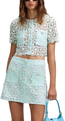(W) Self-Portrait 蕾絲短袖短版襯衫 女款 薄荷綠 SWF342C02300 Sizing (W) Self-Portrait 蕾絲短袖短版襯衫 女款 薄荷綠 SWF342C02300