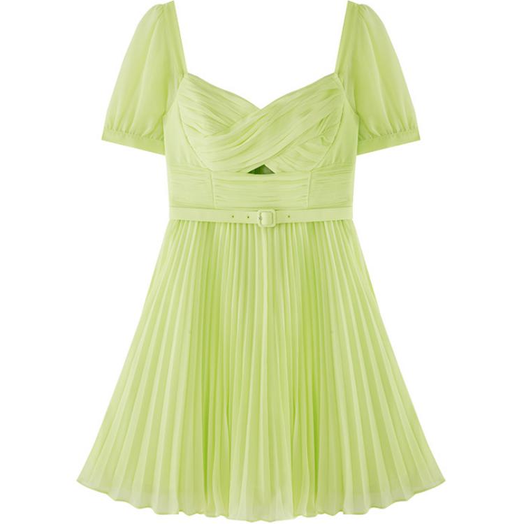 (Women) Self-Portrait Solid Square Neck Cutout Waist Mini Dress Women’s Lime Green SWF342Y12000