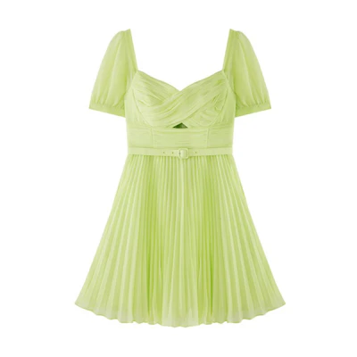 (Women) Self-Portrait Solid Square Neck Cutout Waist Mini Dress Women’s Lime Green SWF342Y12000