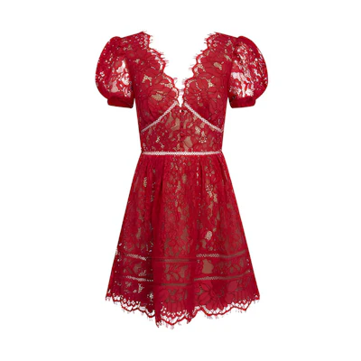 (Women) Self-Portrait SS21 Red Cutout Wrap A-Line Short Sleeve Dress Women’s RS21035