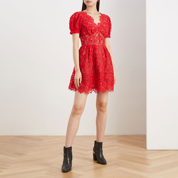 (Women) Self-Portrait SS21 Red Cutout Wrap A-Line Short Sleeve Dress Women’s RS21035 圖 4