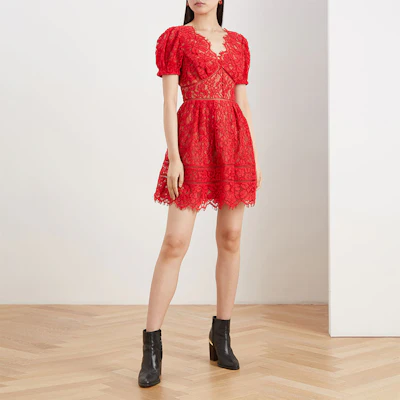 (W) Vestido Mujer Self-Portrait SS21 Rojo Corte Envuelto Línea-A Manga Corta RS21035 Shop (W) Vestido Mujer Self-Portrait SS21 Rojo Corte Envuelto Línea-A Manga Corta RS21035